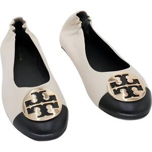 Tory Burch Claire Cap-Toe Ballet Flats Black/Cream Logo — Mismatched US 8M